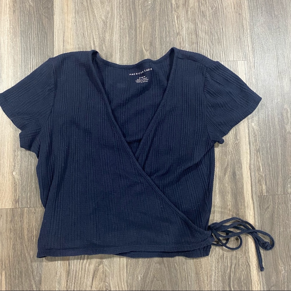 BOGO FREE SALE ribbed blue wrap short sleeve tee